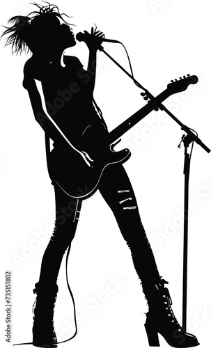 Silhouette lady rocker in perform black color only full body