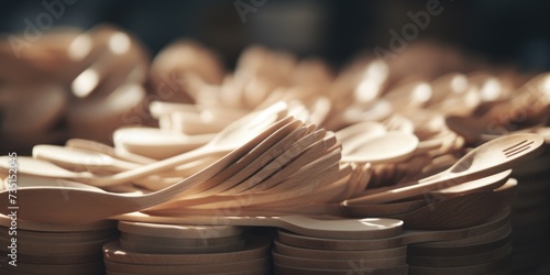 A bunch of wooden spoons stacked on top of each other. Suitable for kitchen-related designs