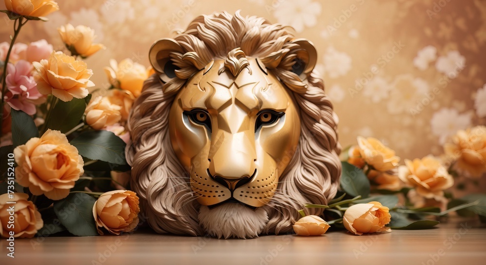 lion mask on silky flower background
