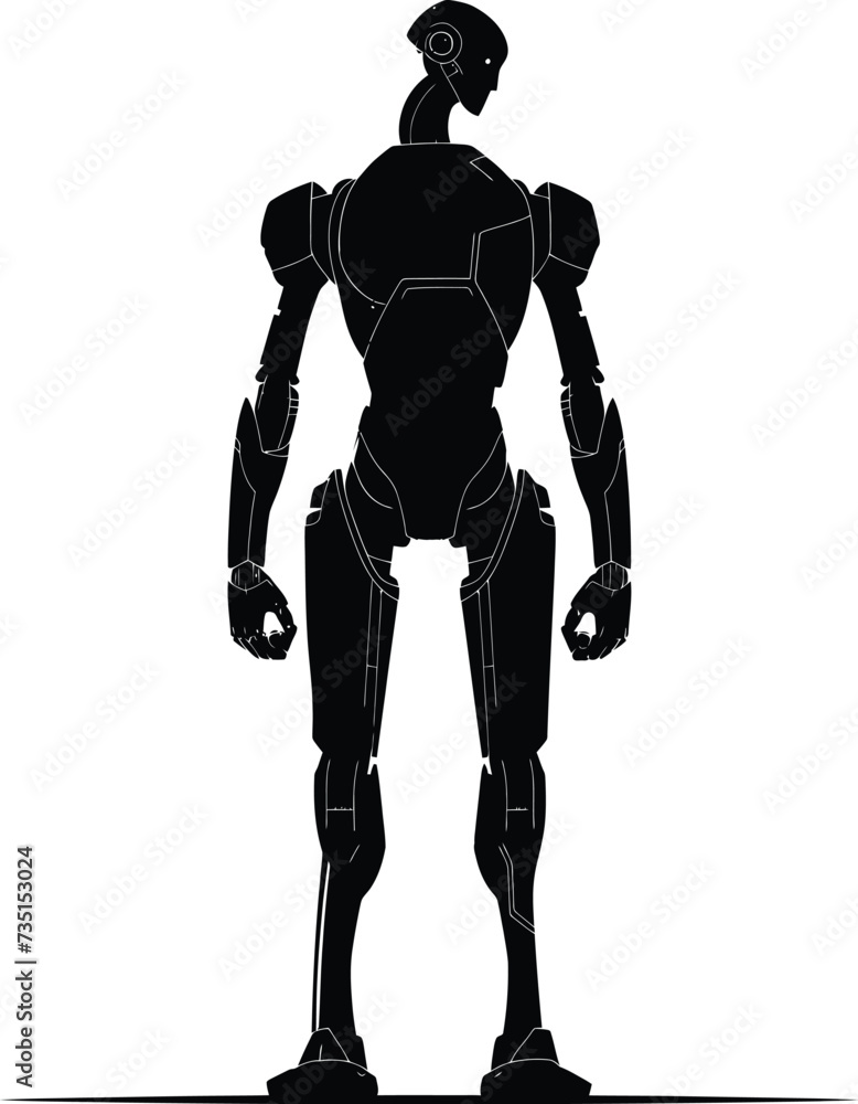 Silhouette robot character black color only full body