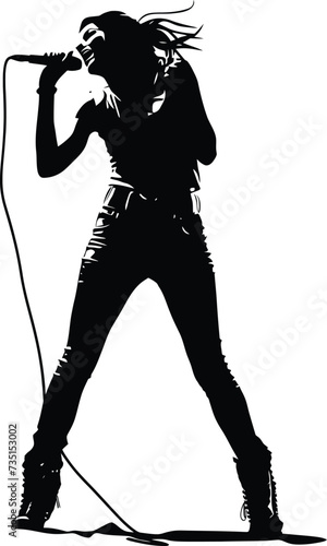 Silhouette lady rocker in perform black color only full body