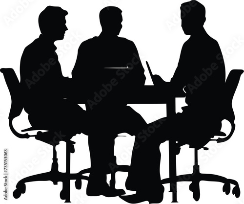Silhouette office employees discussing at work desk black color only