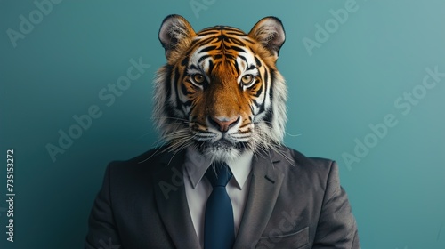 Lion Businessman  Suited Majesty on Isolated Background with Copyspace  GENERATIVE AI
