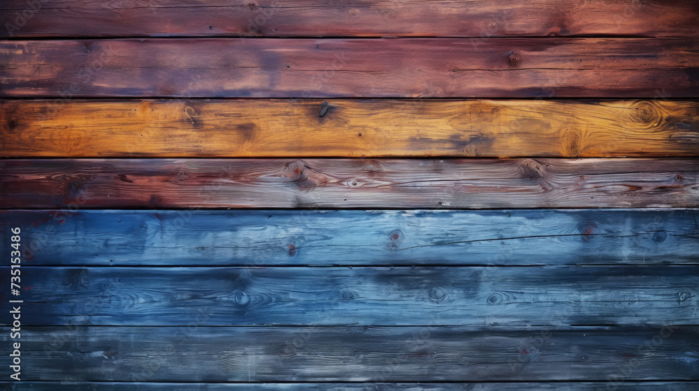 Bright colourful painted wooden texture background. Dark colour palette. Generative AI