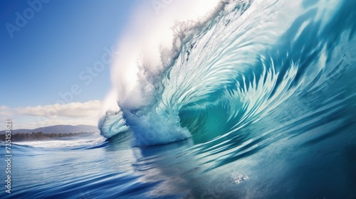 A powerful wave crashing in the vast ocean. Perfect for capturing the raw beauty and strength of nature. Ideal for use in travel publications or as a background image for inspirational quotes