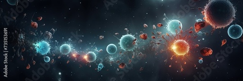 Glowing microbial universe, virus cells in human body photo
