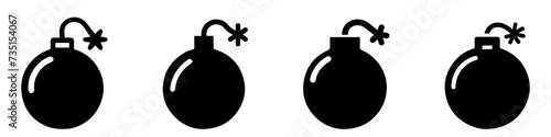 Bomb icon. Set of bomb symbols. Black icon of bomb isolated on white background. photo