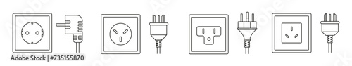 power socket plug world standards line icons vector designs
