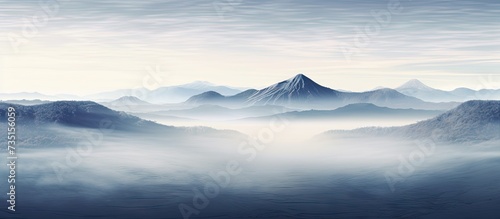 scenic view of Bromo Mountain during misty morning. Creative Banner. Copyspace image