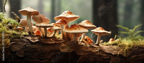 Tree mushrooms that grow very big and eatable. Creative Banner. Copyspace image photo