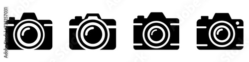 Camera icon. Set of photo camera symbols. Black icon of camera isolated on white