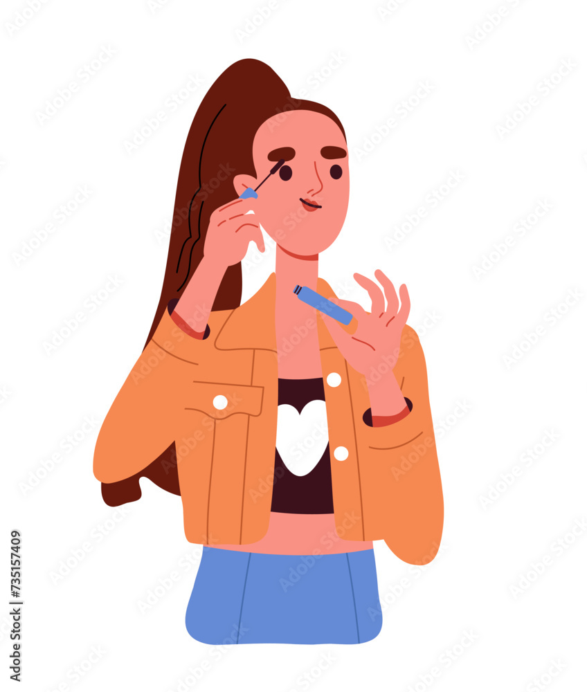 Nice adorable girl concept. Cute woman with makeup. Positivity and optimism. Emotions and feelings. Beauty and elegance. Cartoon flat vector illustration isolated on white background Nice adorable girl concept. Cute woman with makeup. Positivity and optimism. Emotions and feelings. Beauty and elegance. Cartoon flat vector illustration isolated on white background