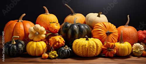 Sugar pumpkins are members of C pepo and can come in a variety of colors but generally are smooth ish round thin skinned and medium sized. Creative Banner. Copyspace image