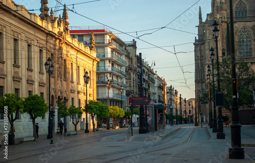 early in the morning in the center of Seville in southern Spain