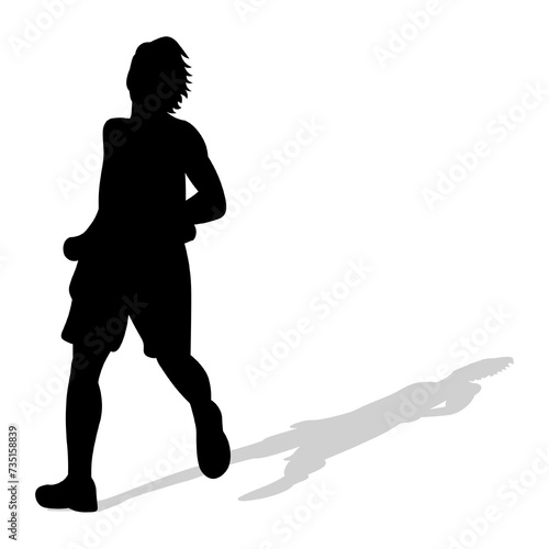 Black silhouette of an athlete runner with shadow. Athletics, running, cross, sprinting, jogging, walking