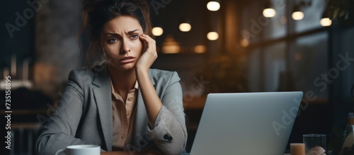Shocked young business woman using laptop looking at computer screen blown away in stupor sitting outside corporate office Human face expression emotion feeling perception body language reactio