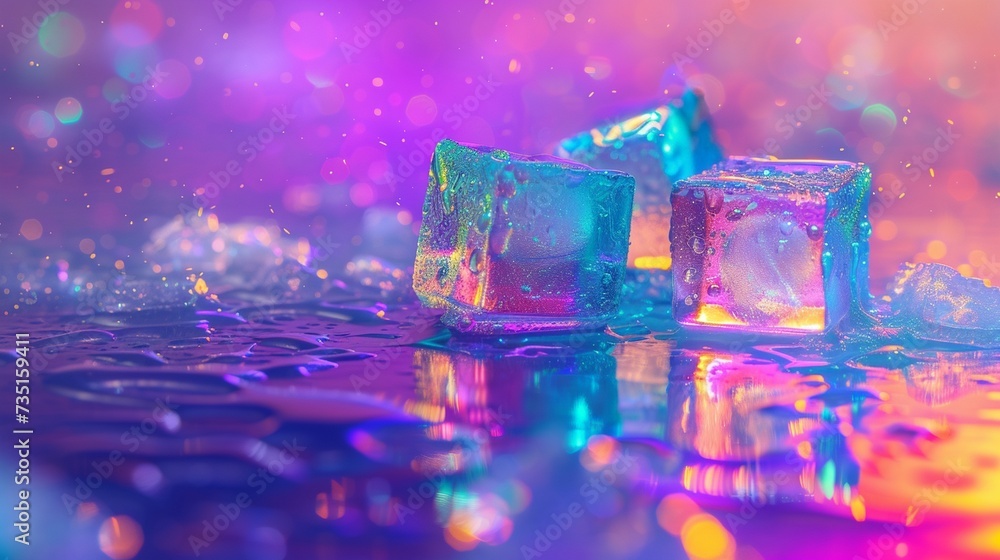 Rainbow ice cube background picture, in the style of digital print generated by ai