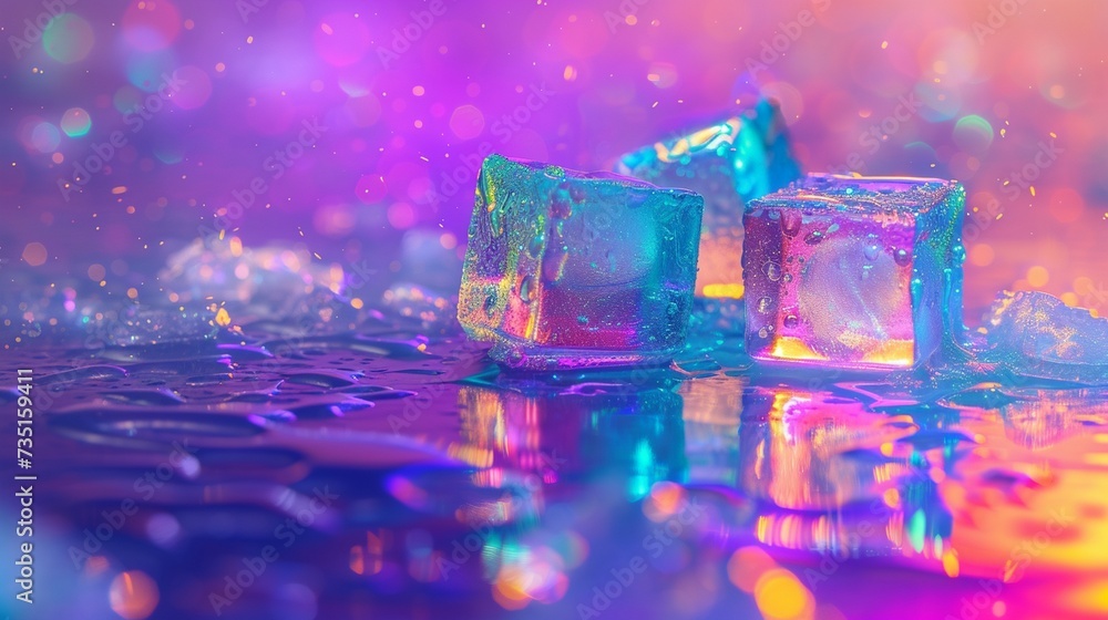 Rainbow ice cube background picture, in the style of digital print ...