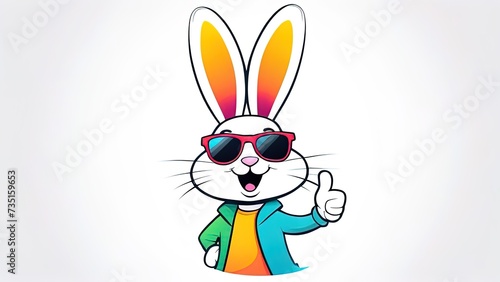 Easter bunny thumbs up in sunglasses. cover. advertising