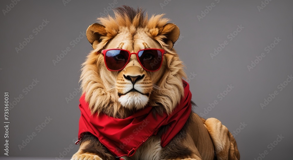 Funny lion wearing sunglasses