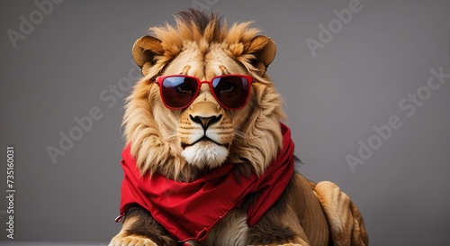 Funny lion wearing sunglasses