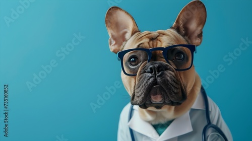 Playful French Bulldog Dressed as Doctor