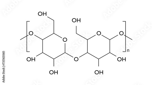 amylose molecule, structural chemical formula, ball-and-stick model, isolated image polysaccharide