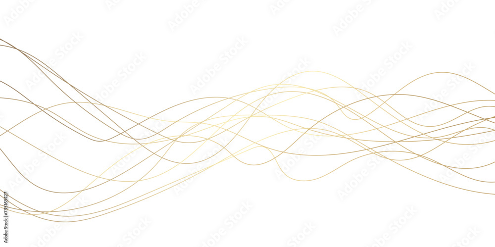Abstract wavy lines flowing curve golden gradient color on transparent ...