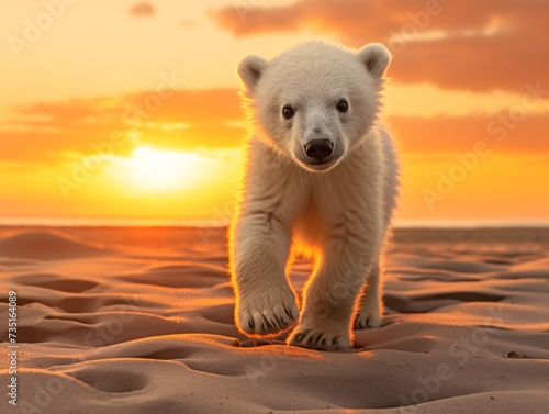 a polar bear walking on sand © Stocarp