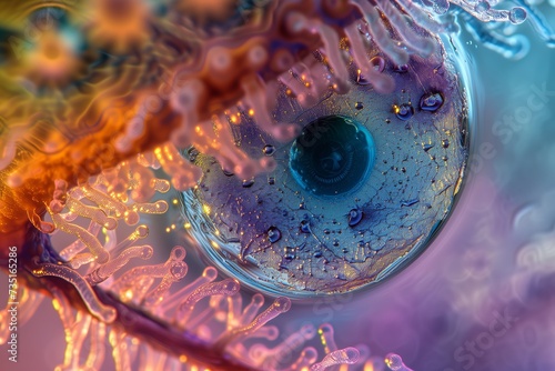 microscopic image of a blue and pink organisms that look like an eye