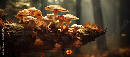 Tree mushrooms that grow very big and eatable. Creative Banner. Copyspace image