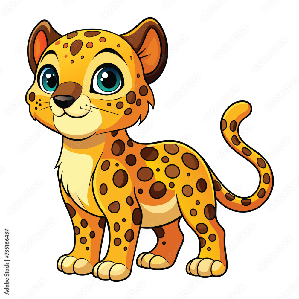 Cartoon cute Leopard illustration on white