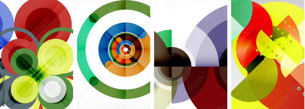 World of geometric elegance with abstract circle poster set. Circles intertwine in a symphony of shapes and colors, offering a contemporary visual feast for your design World of geometric elegance with abstract circle poster set. Circles intertwine in a symphony of shapes and colors, offering a contemporary visual feast for your design
