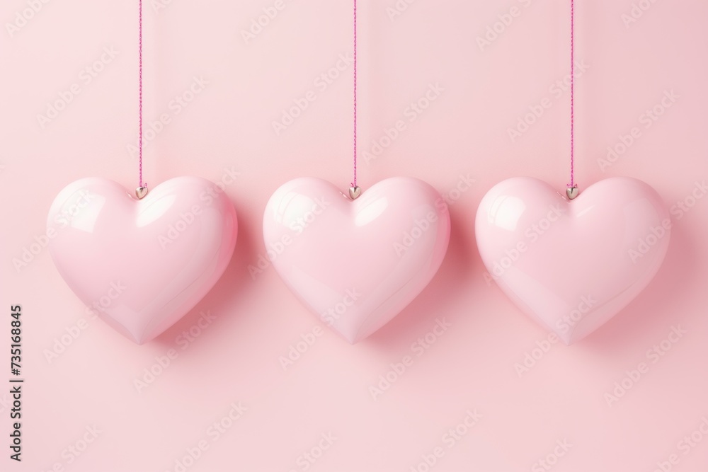 Artistic Minimalistic hearts pastel pink. Multiple glossy little hearts on pink surface. Generate ai
