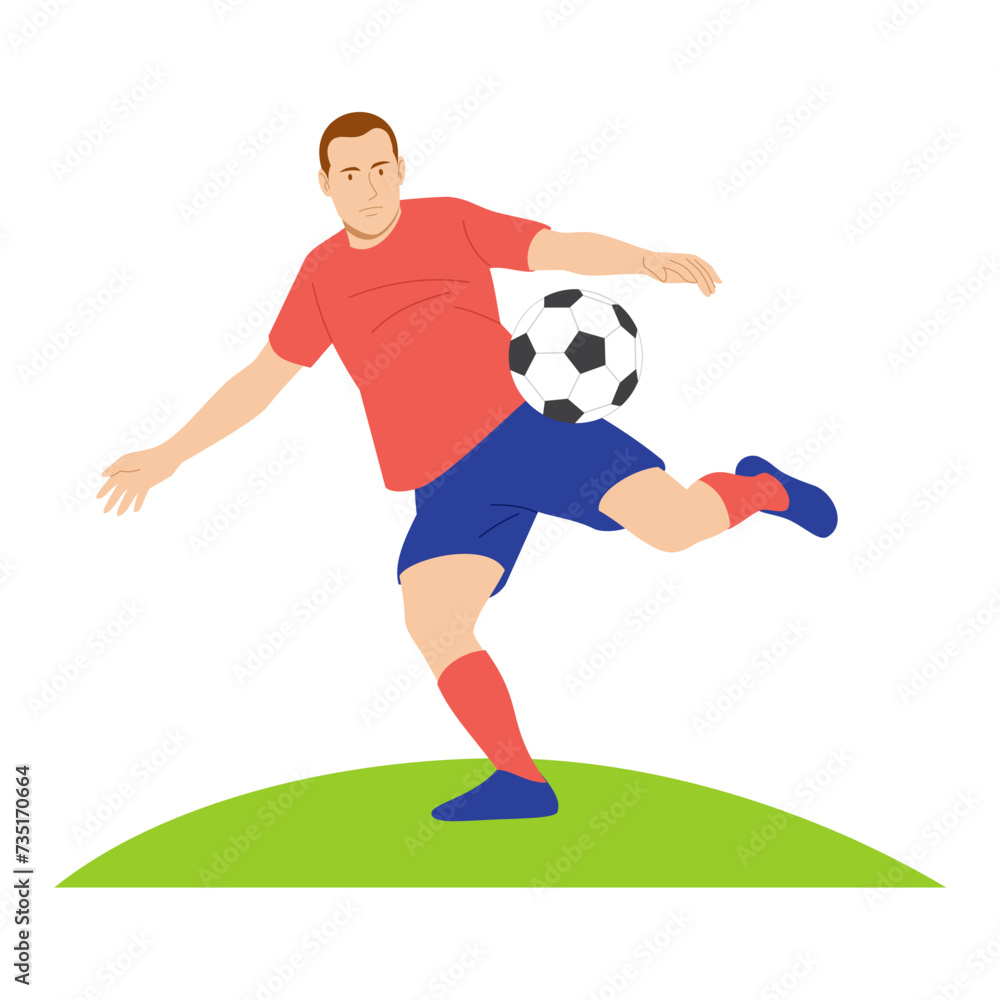 Soccer player quick shooting a ball. Vector image