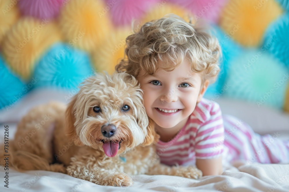 Happy child play with his dog Happy child play with his dog