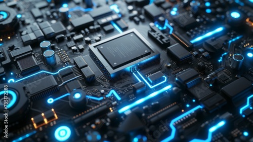 Circuit board. Technology background.Central Computer Processors CPU and GPU concept. Motherboard digital chip.Quantum computer, large data processing,database concept. CPU isometric banner.