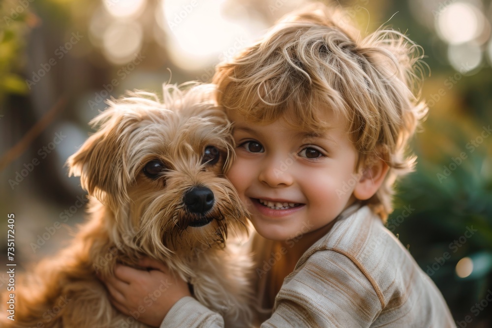 Happy child play with his dog Happy child play with his dog
