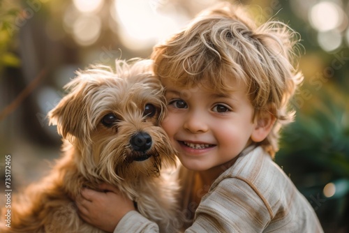 Happy child play with his dog