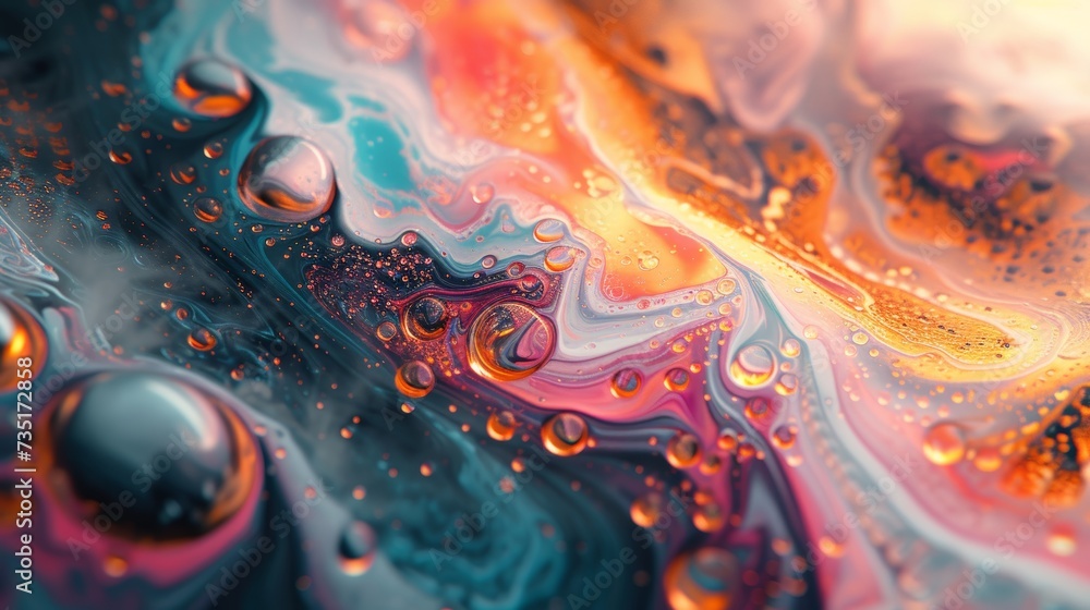 Beautiful abstraction of liquid paints in slow blending flow mixing together gently.Lilac blue black dark paint abstract background. Dark purple violet ink splash wave spreads closeup. - obrazy, fototapety, plakaty 