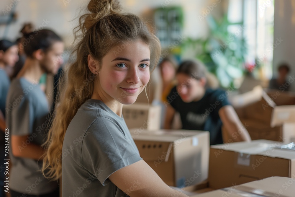 Young Woman Smiling and Holding a Box Young Woman Smiling and Holding a Box