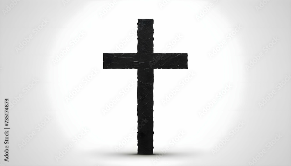 
image of a black cross of Jesus Christ on a white background. Easter holiday