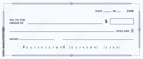 Blank bank check, checkbook cheque template or money payment paper voucher, vector mockup. Business or personal account cash pay cheque certificate or paycheck coupon from checkbook	
