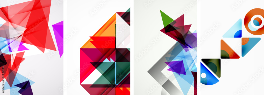 Set of colorful triangle poster cover template backgrounds. Vector illustration For Wallpaper, Banner, Background, Card, Book Illustration, landing page Set of colorful triangle poster cover template backgrounds. Vector illustration For Wallpaper, Banner, Background, Card, Book Illustration, landing page