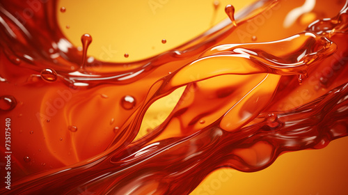 A liquid wave of clear oil. A bright splash of orange liquid. Abstract shining background for design.