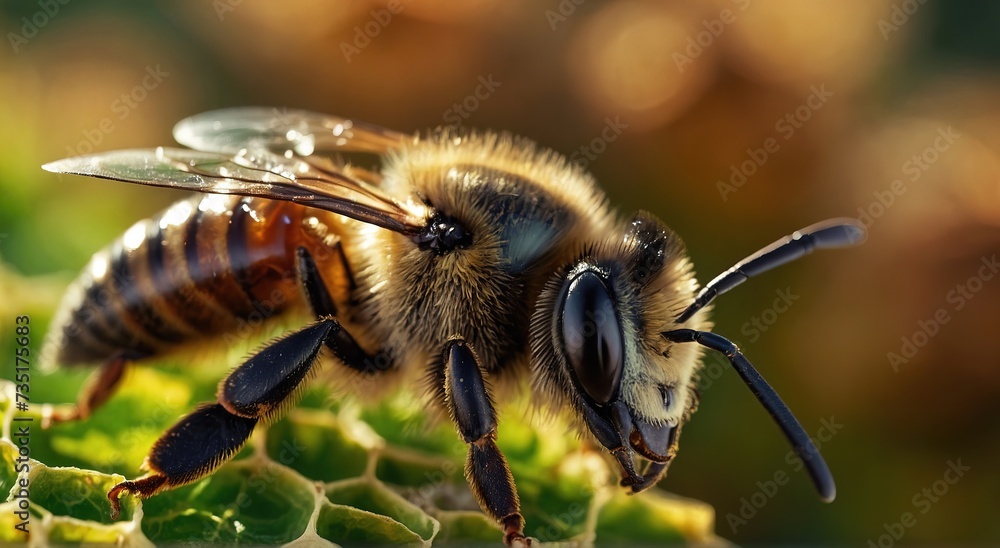 Close-up of bee on honeycomb Close-up of bee on honeycomb