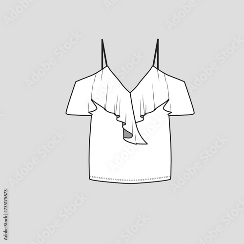 Camisole  Ruffles Strap top Fashion  flat sketch design template