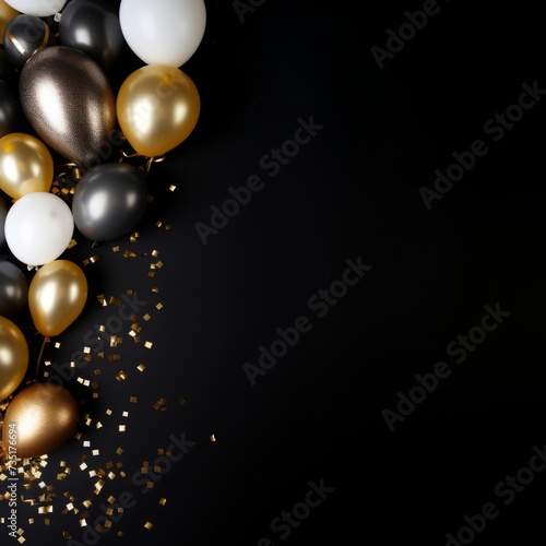Birthday Background with Off-center Composition: Gold and White Balloons, Large Copyspace Area