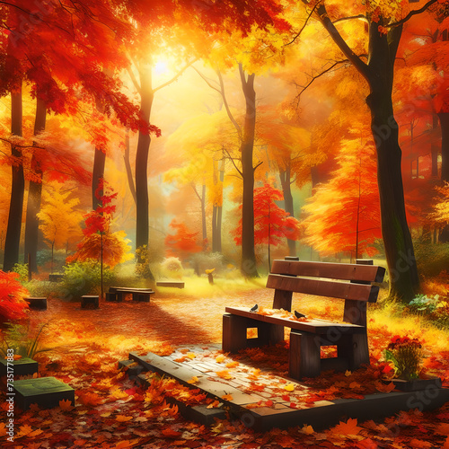 beautiful autumn landscape with colorful foliage in the park falling leaves natural Ai image