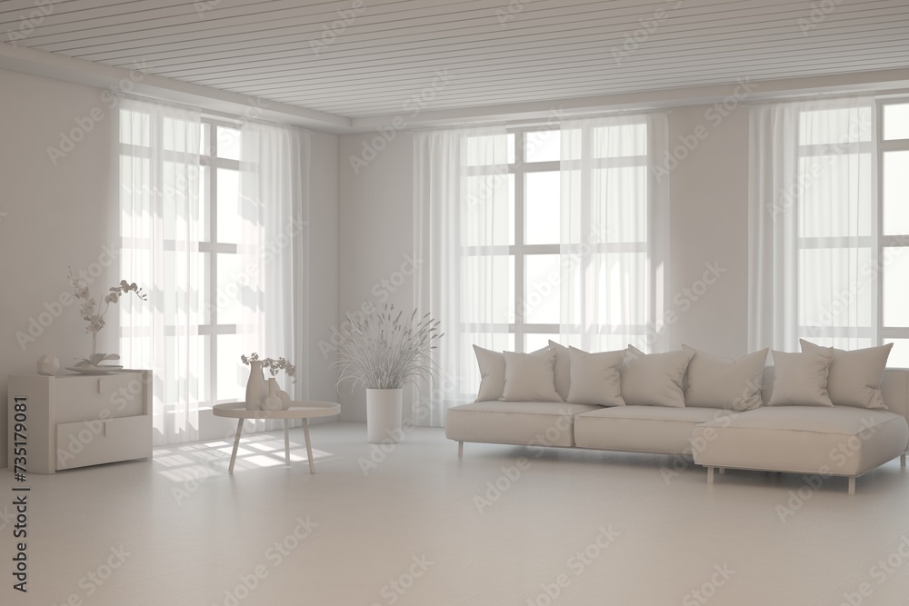 Grey living room concept with sofa. 3D illustration Grey living room concept with sofa. 3D illustration